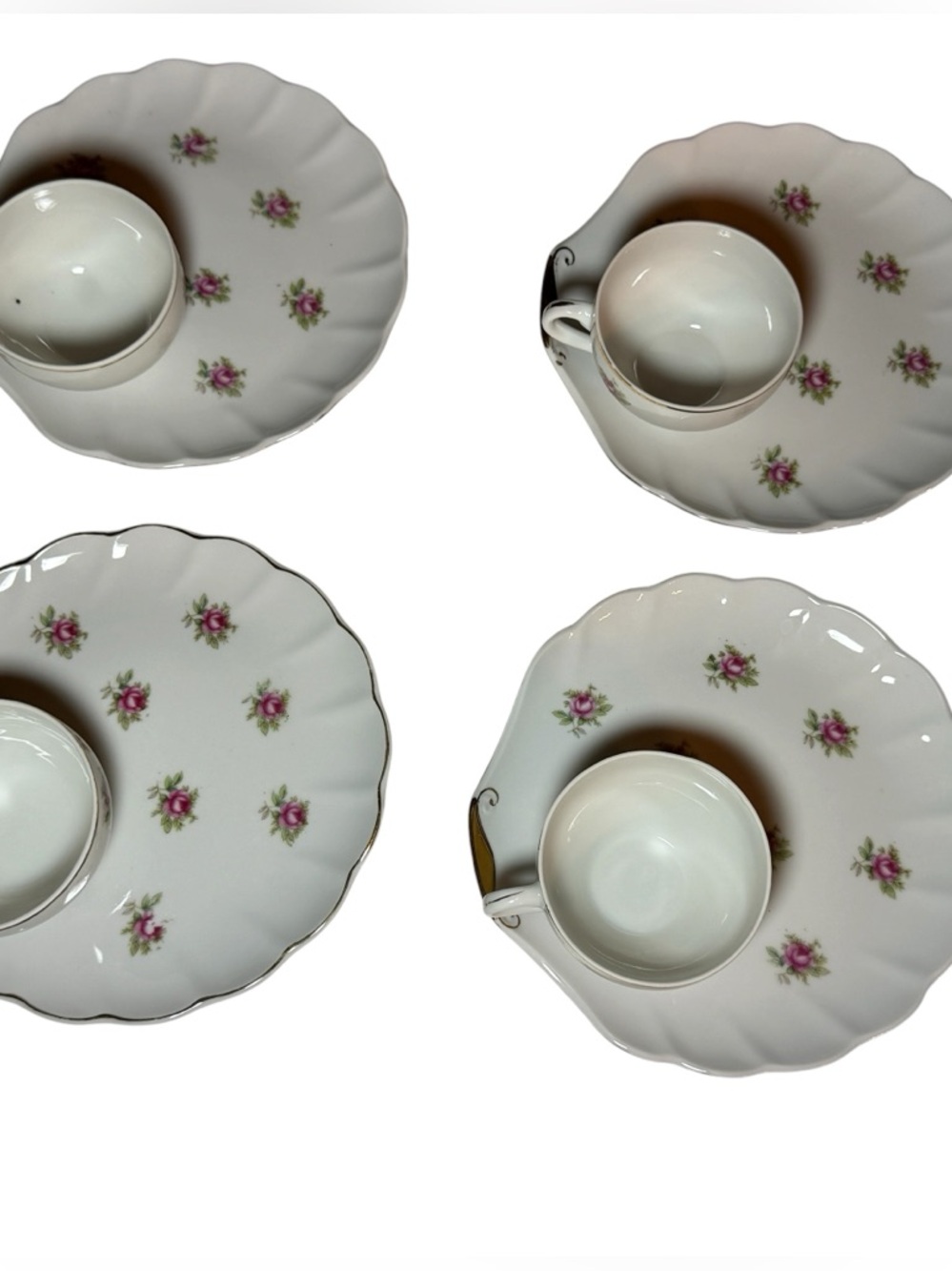 VTG Enesco Snack Set of 4 Teacups & Shell Shaped Plates Cottagecore Fairy Rose